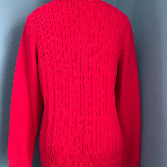 Talbots Red Cable Knit Women’s Sweater Crew Neck Size Large Cotton Blend - Picture 3 of 11